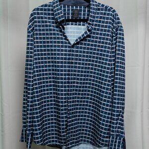 Michael Strahan Slim Fit Plaid Shirt Mens Blue Polyester Spandex